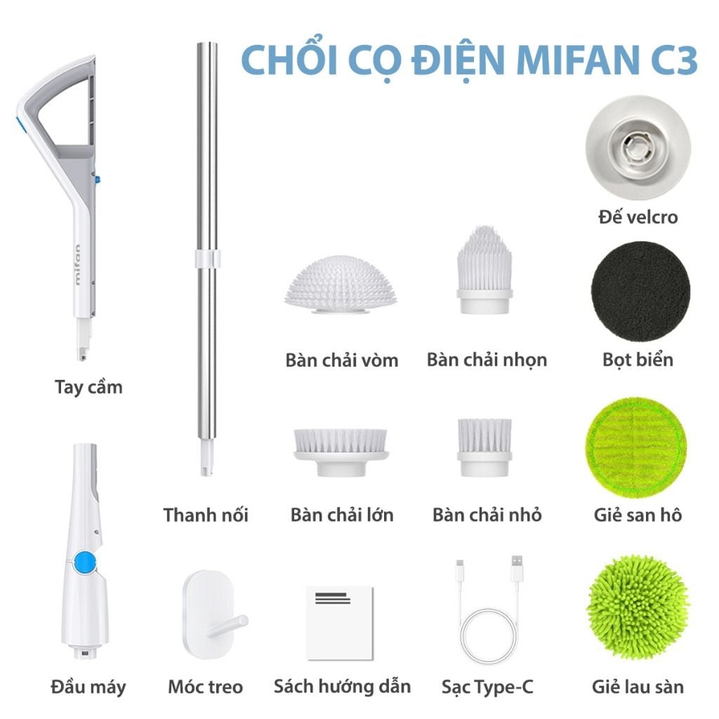 Phụ Kiện Thay Thế Máy Cọ Rửa Điện Cầm Tay Đa Năng Mifan K3 C3