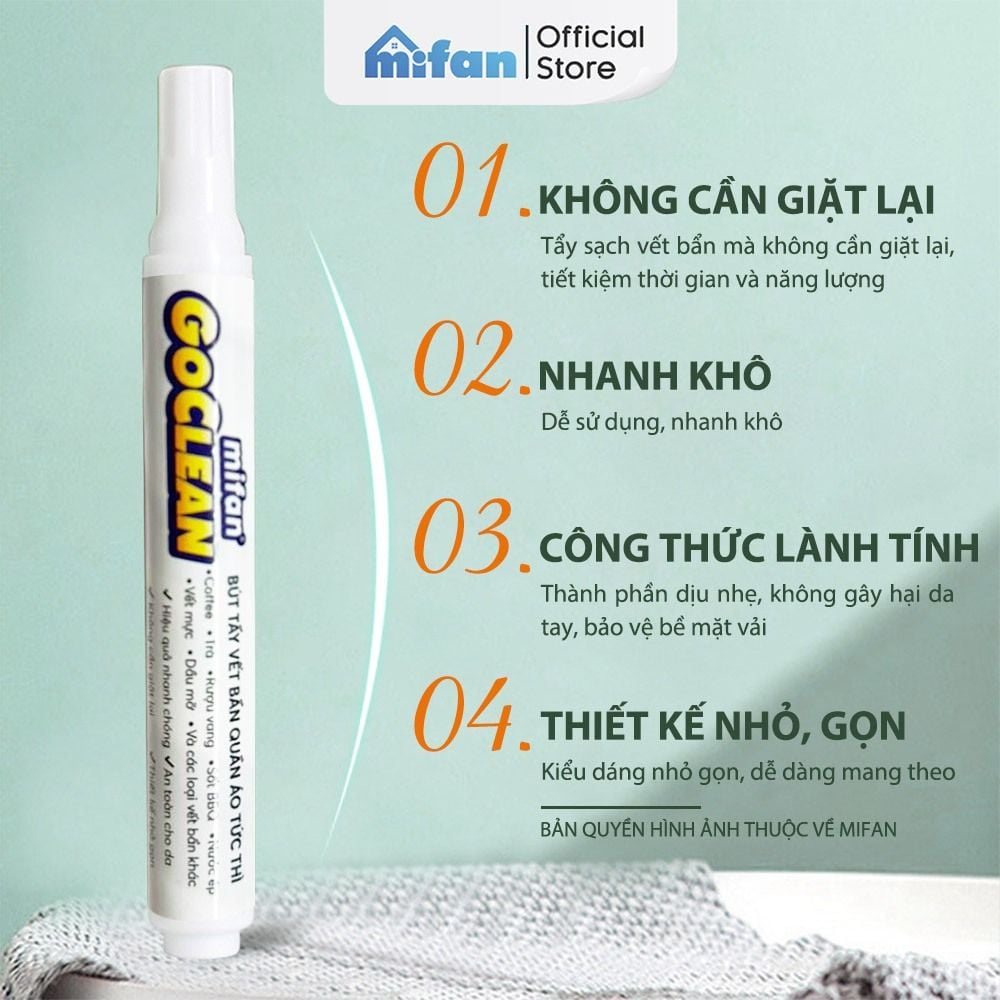 Bút Tẩy Vết Bẩn Quần Áo Tức Thì Mifan GOCLEAN 10ml