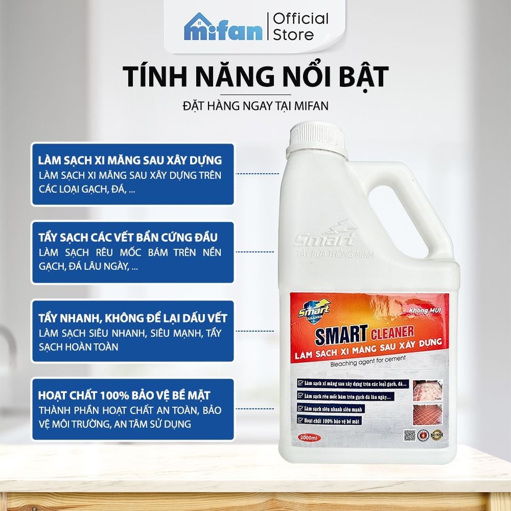 Nước Tẩy Xi Măng, Rêu Mốc SMART 2000 ml