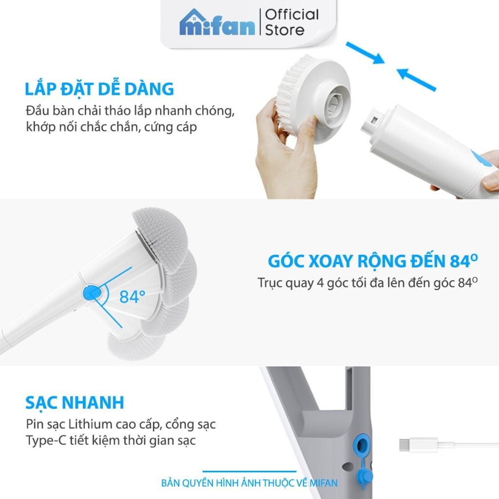 Phụ Kiện Thay Thế Máy Cọ Rửa Điện Cầm Tay Đa Năng Mifan K3 C3