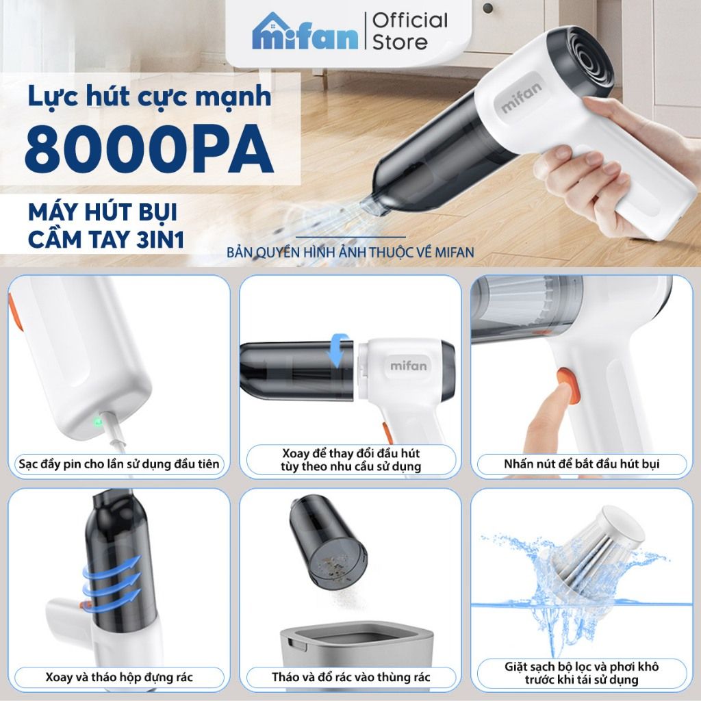 Máy Hút Bụi Cầm Tay Mini Không Dây 3 trong 1 Mifan CV103