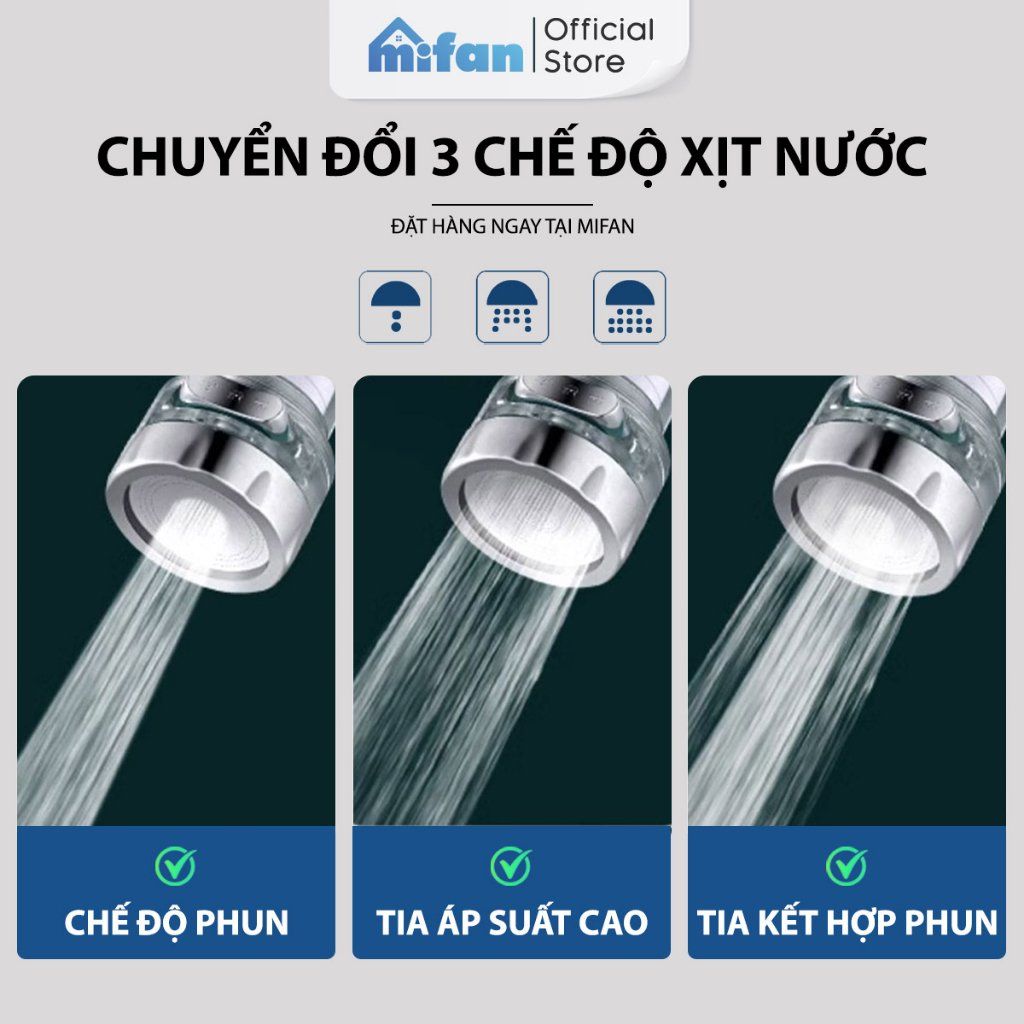 Đầu vòi rửa bát tăng áp lọc nước 3 chế độ phun Mifan