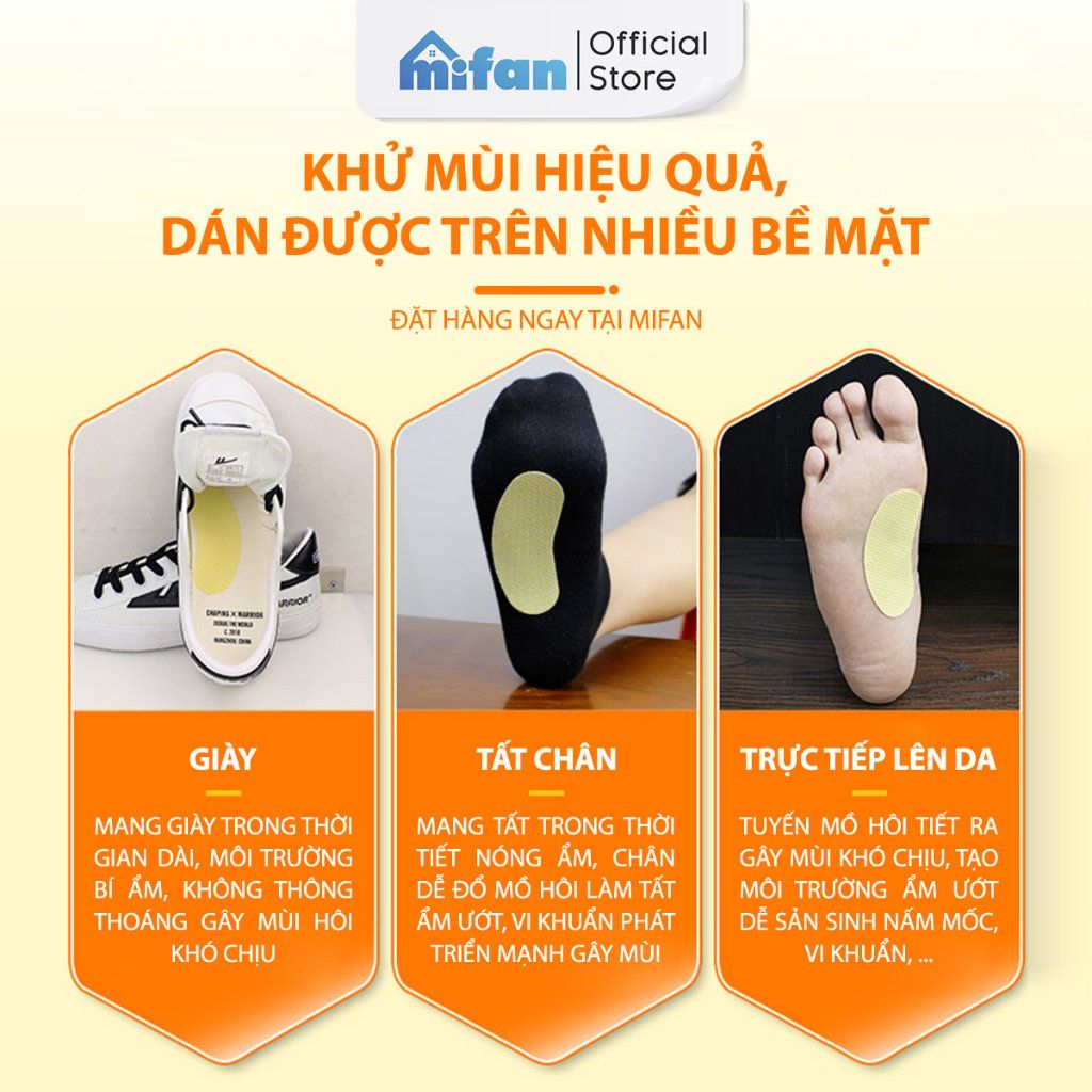 Miếng dán khử mùi giày tất, hôi chân hương chanh cực mạnh Mifan