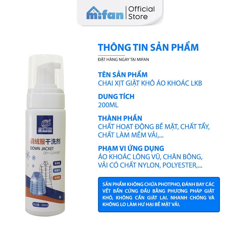 Chai Xịt Giặt Khô Áo Khoác Mifan 200ml