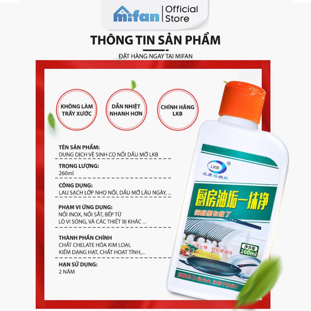 Dung Dịch Vệ Sinh Đáy Nồi LKB 260ml