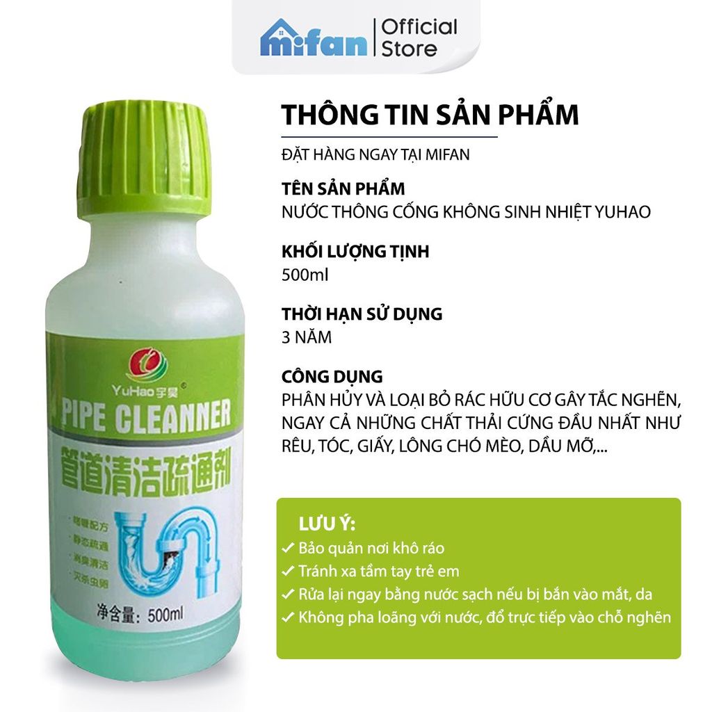 Nước thông tắc cống không sinh nhiệt YUHAO cực mạnh 500ml