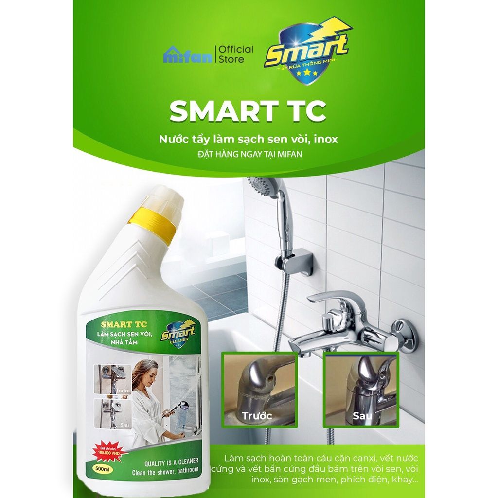 Nước Tẩy Rửa Sen, Vòi Inox, Tường Sàn Gạch Nhà Tắm SMART TC