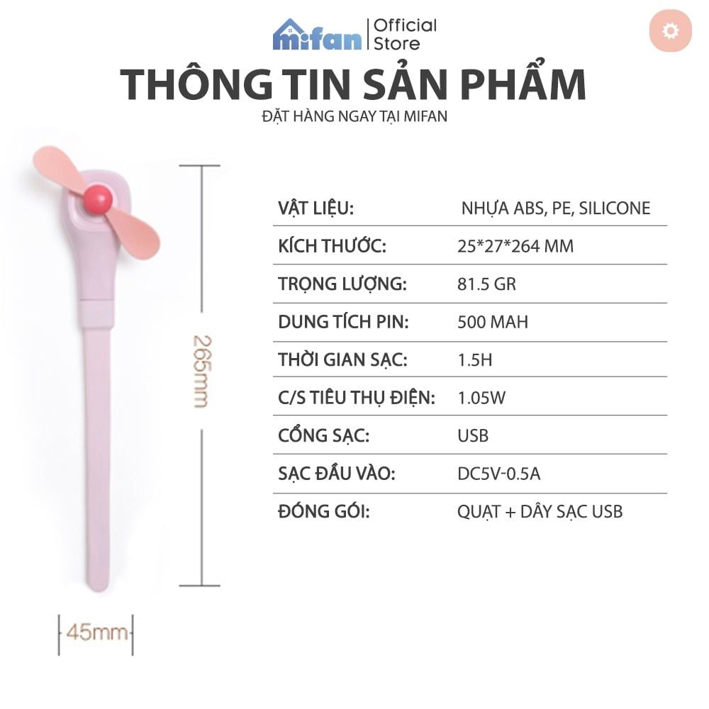Quạt Cầm Tay Mini Đa Năng Tích Điện Mifan