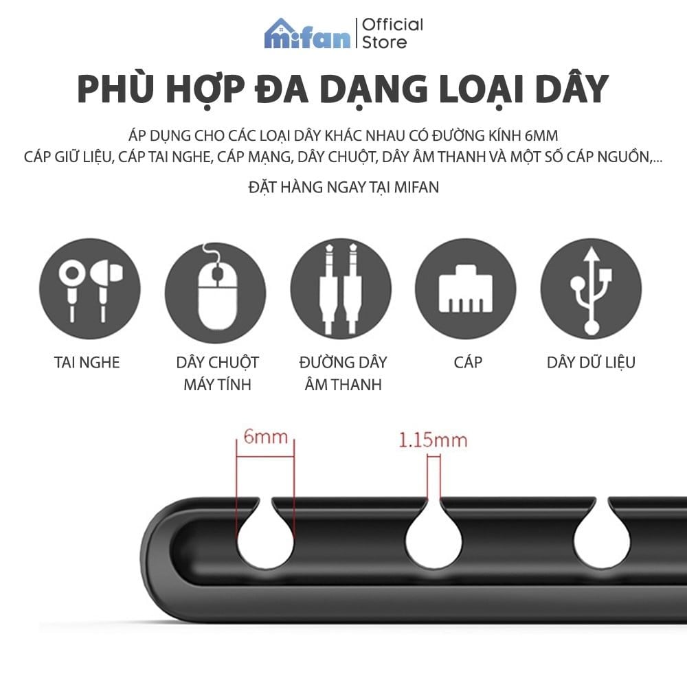 Miếng Silicone Kẹp Giữ Dây Cáp Sạc Điện Thoại, Máy Tính Cao Cấp MIFAN
