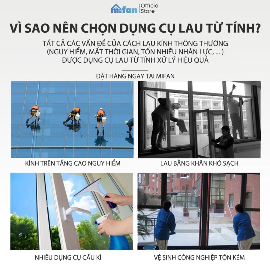 Bộ Lau Kính 2 Mặt Nam Châm Thông Minh MIFAN