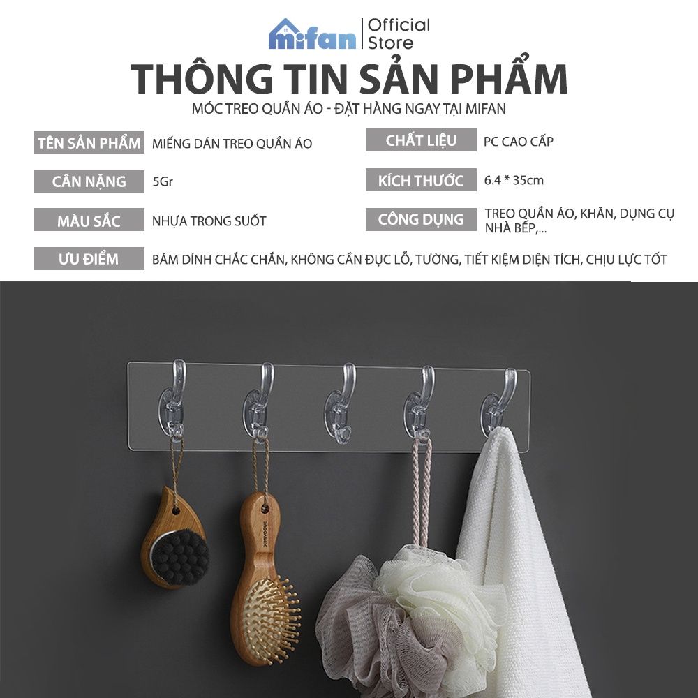 Móc Treo Quần Áo Dán Tường 6 Chấu