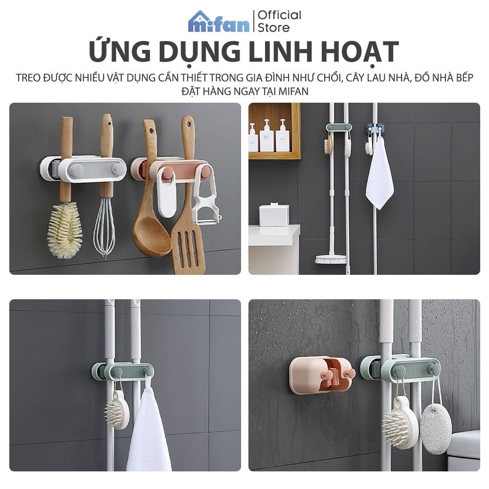 Móc Dán Tường Treo Chổi,  Kẹp Giữ Cây Lau Nhà Đa Năng Cao Cấp MIFAN