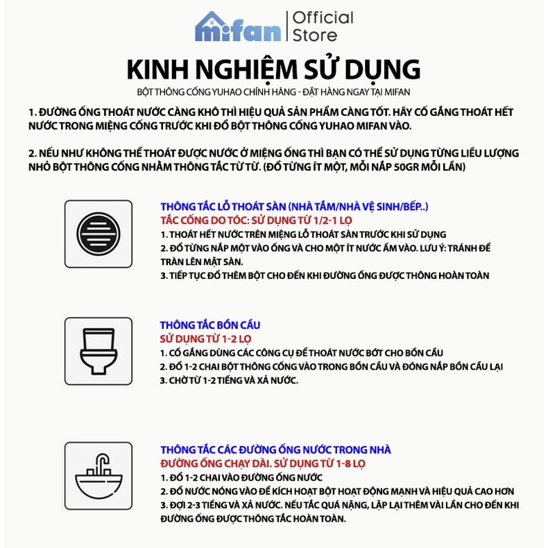 Bột Thông Tắc Cống YUHAO Cực Mạnh Thông Tắc Cống, Đường Ống, Bồn Cầu, Bồn Rửa Mặt