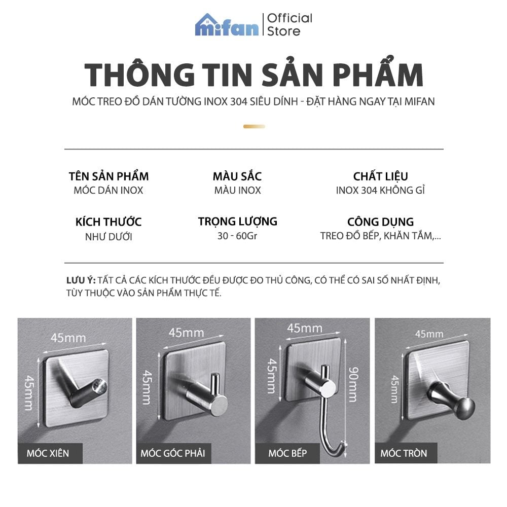 Móc Dán Tường Inox 304 Cao Cấp MIFAN