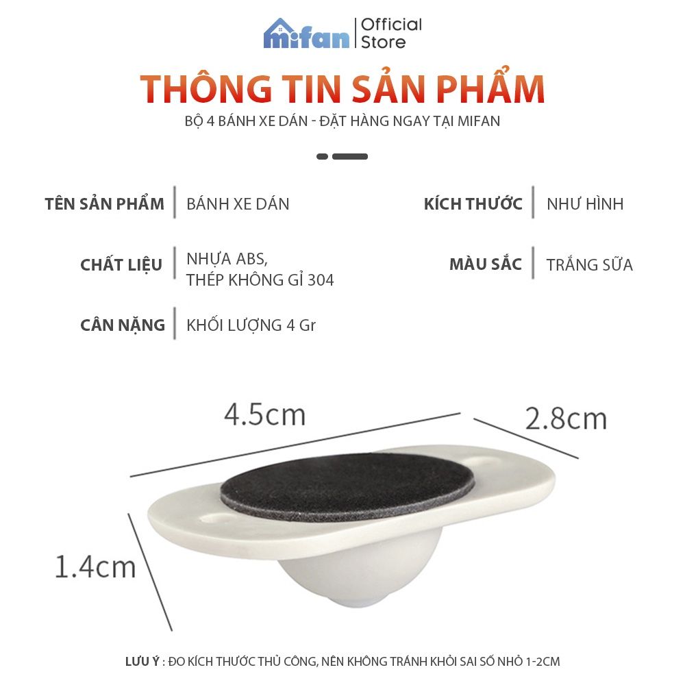 Bộ 4 Bánh Xe Dán MIFAN Di Chuyển Thùng, Hộp