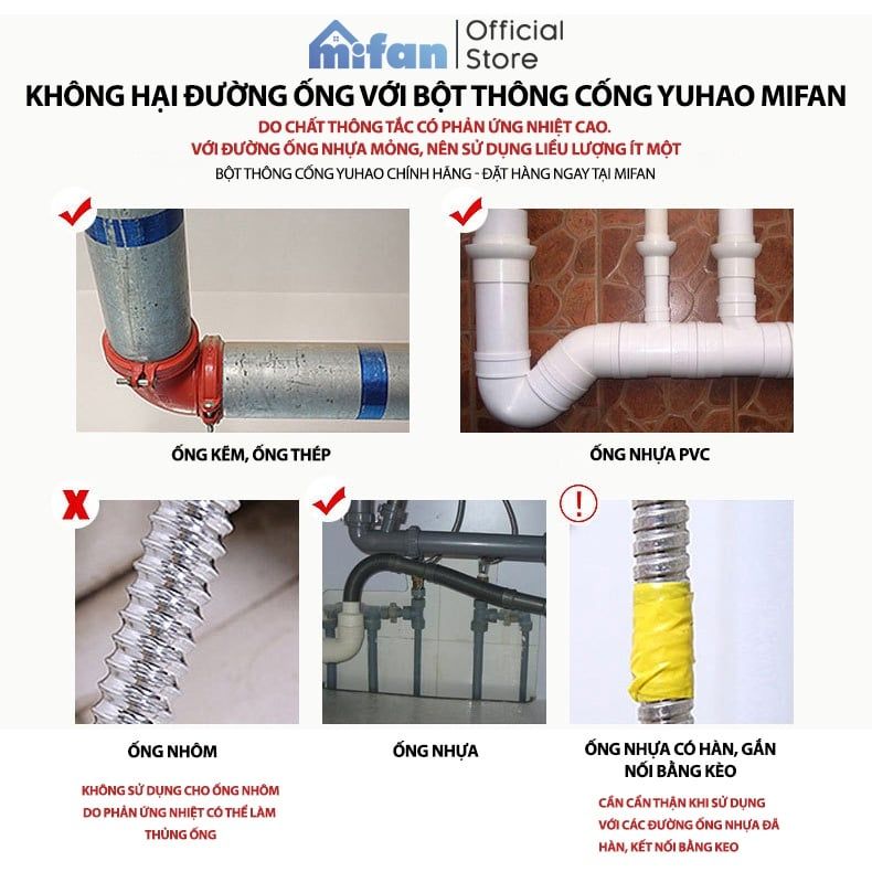Bột Thông Tắc Cống YUHAO Cực Mạnh Thông Tắc Cống, Đường Ống, Bồn Cầu, Bồn Rửa Mặt