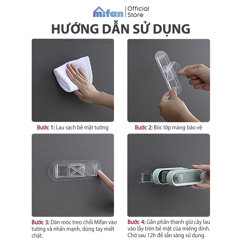 Móc Dán Tường Treo Chổi,  Kẹp Giữ Cây Lau Nhà Đa Năng Cao Cấp MIFAN