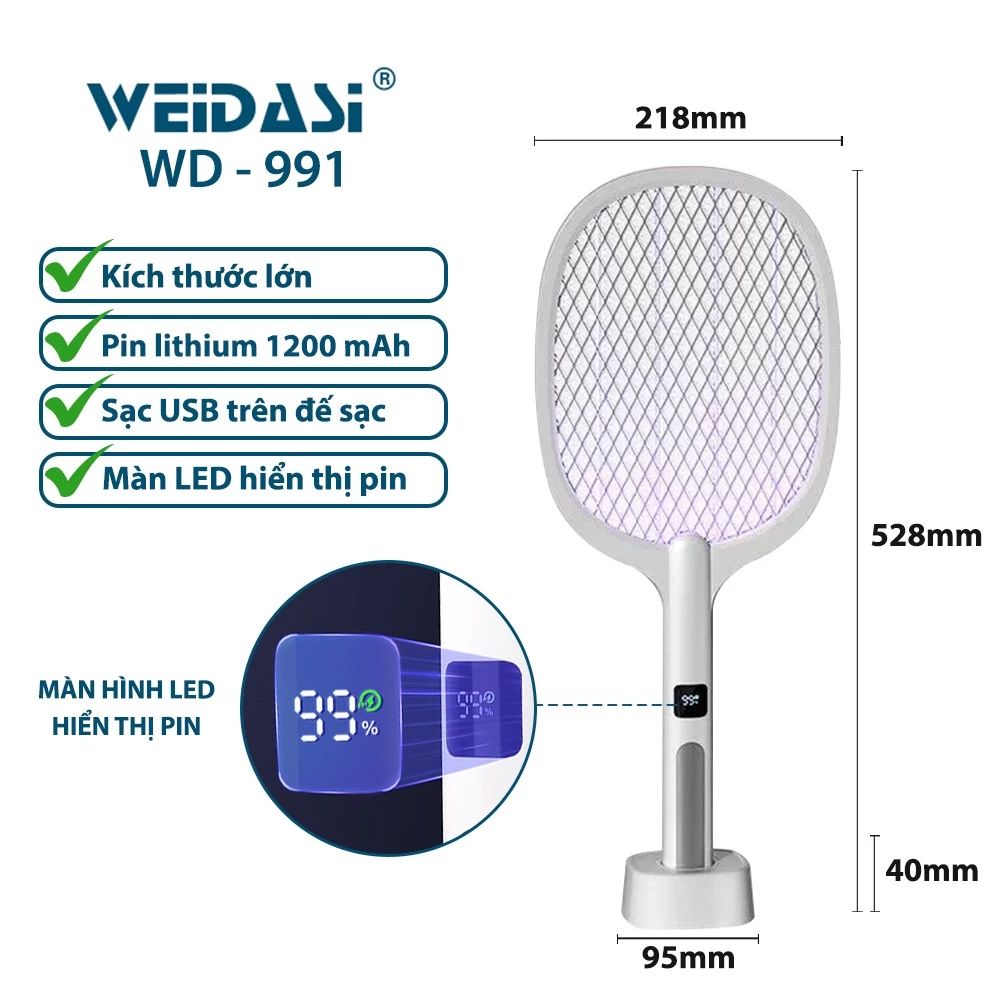 Vợt Muỗi kiêm Đèn Bắt Muỗi 2 trong 1 Weidasi WD955