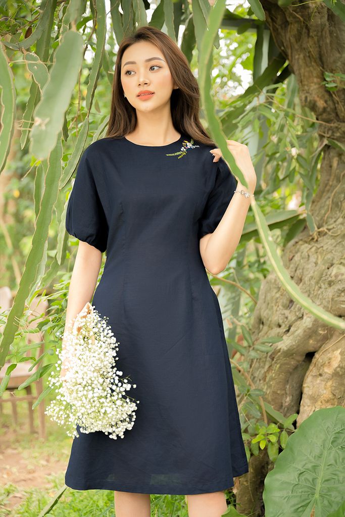 Váy Linen Thêu Chiết Eo BST 