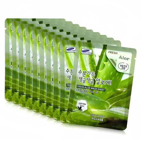 Bộ 10 gói mặt nạ dưỡng da ẩm mượt chiết xuất lô hội 3W Clinic Fresh Aloe Mask Sheet 23ml