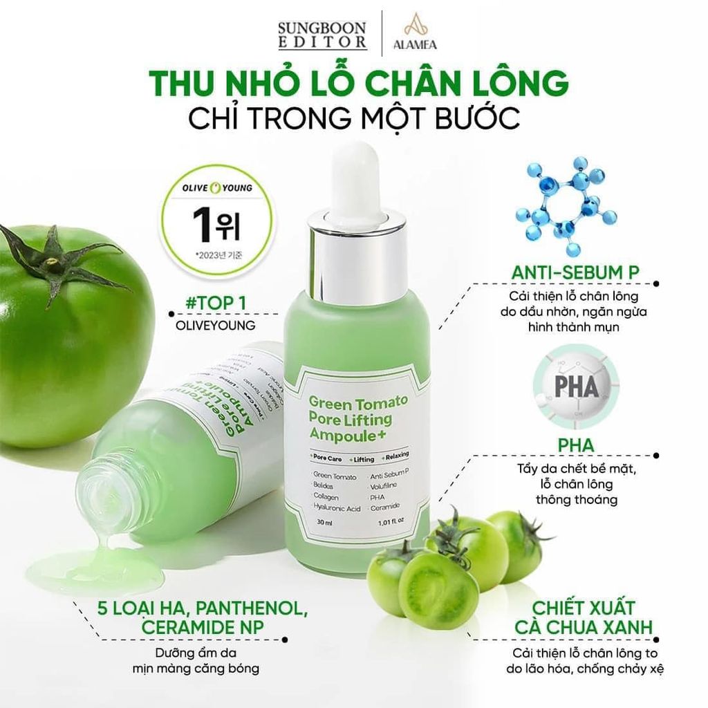 Tinh chất cà chua xanh & Nho tím Sungboon Editor Green Tomato Pore Lifting Ampoule+ se lỗ chân lông - PHỒNG PHỀNH