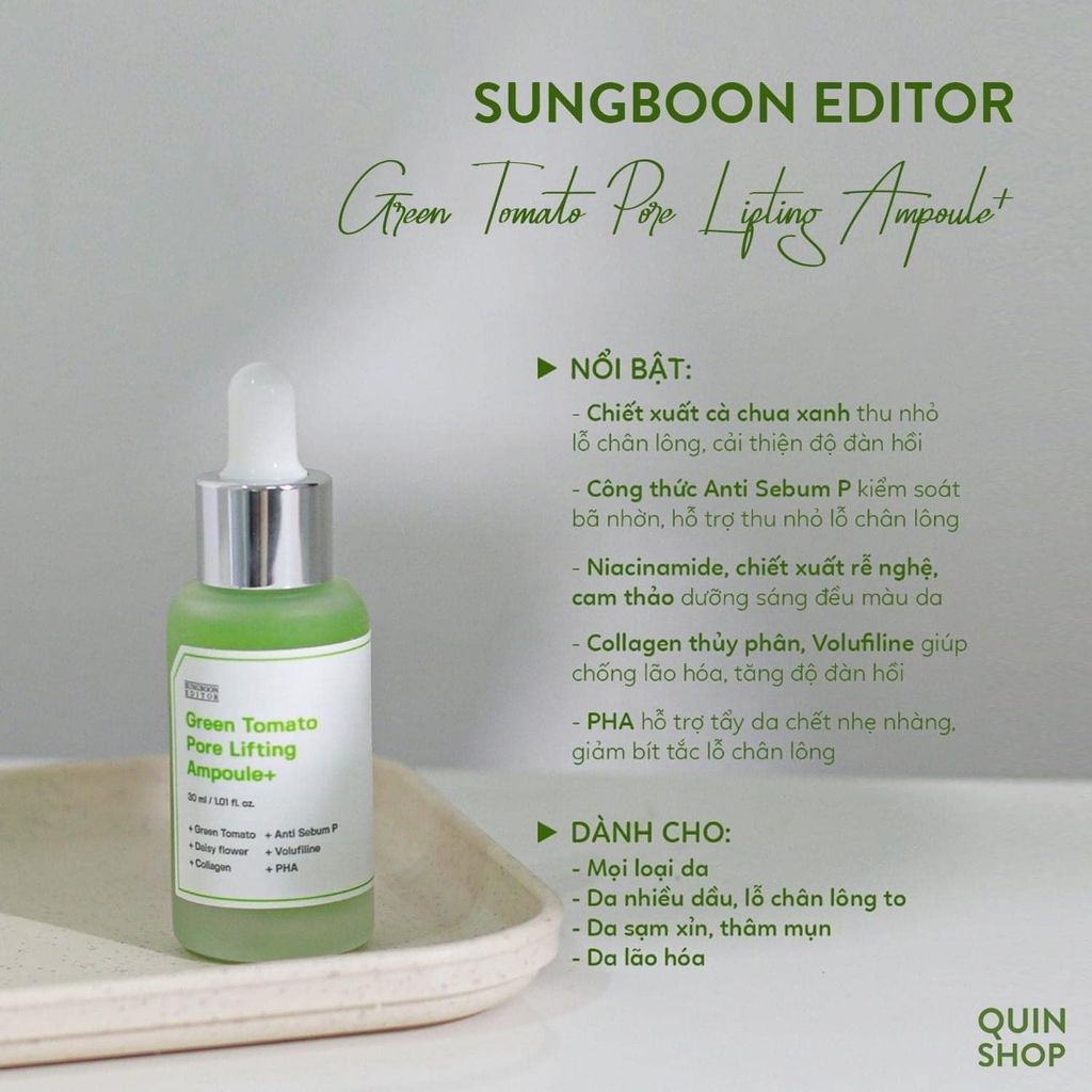 Tinh chất cà chua xanh & Nho tím Sungboon Editor Green Tomato Pore Lifting Ampoule+ se lỗ chân lông - PHỒNG PHỀNH