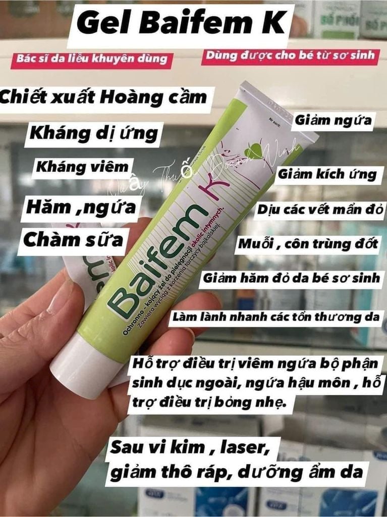 Kem Bôi Đa Năng Baifem K - Gel Dưỡng Ẩm Hoàng Cầm, Bảo vệ, Dịu Nhe, Da Cơ Địa, Chàm Sữa, Mẩn Ngứa (Tuýp 40g)