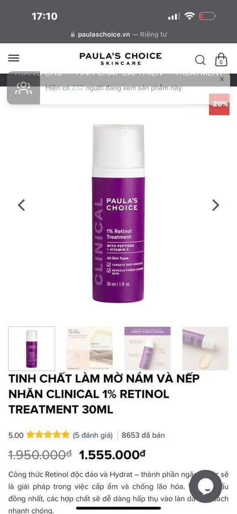 Tinh Chất Làm Mờ Nám Và Nếp Nhăn Clinical 1% Retinol Treatment