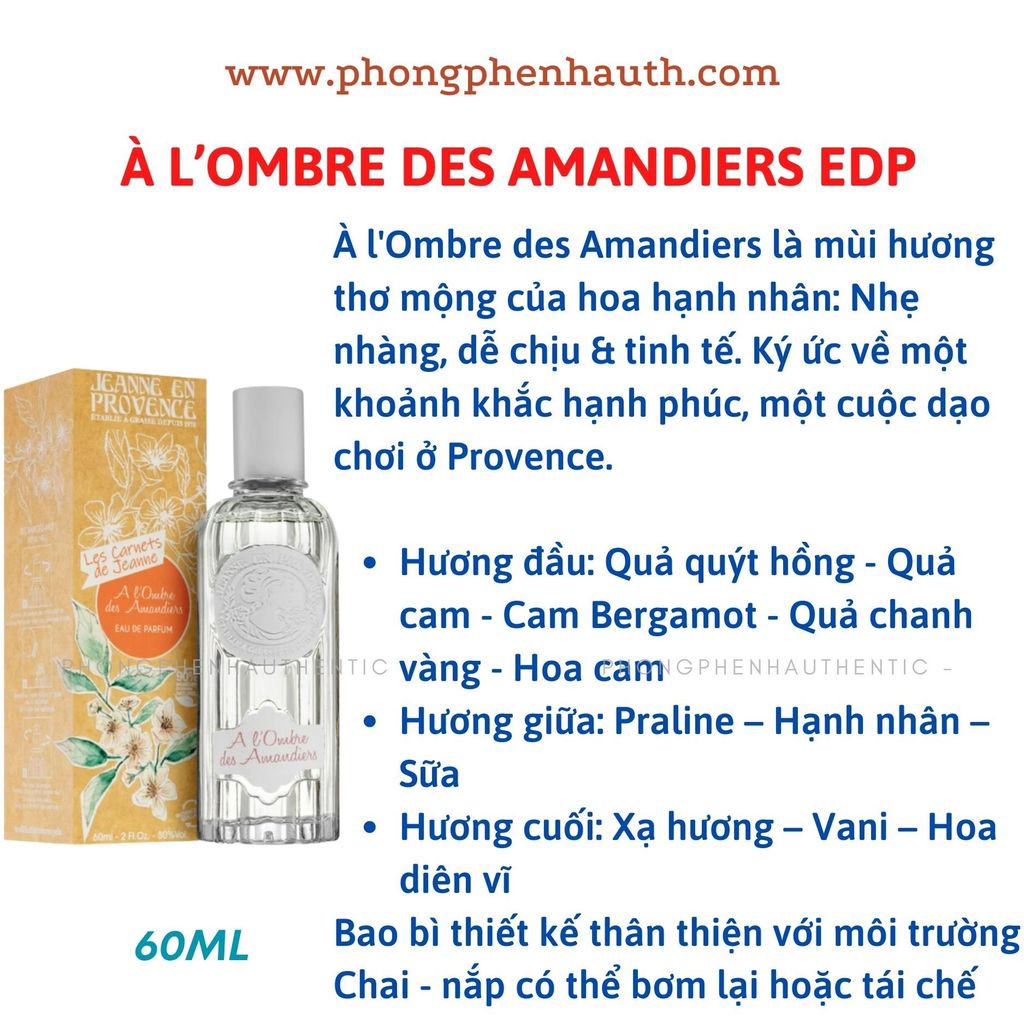 Nước hoa Nữ nội địa Pháp Janne en Provence EDP 60ml : Jasmine Secret, La Roseraie, Verveine Cédrat.. - PHỒNG PHỀNH