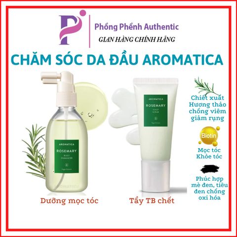 Xịt dưỡng mọc tóc và tẩy da chết da đầu Aromatica Rosemary Sclap Scrub & Aromatica Rosemary Root Enhancer (đủ bill)