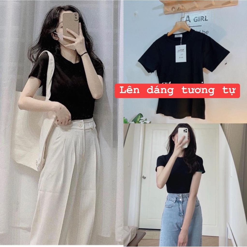 ÁO THUN NỮ H&M CỘC TAY DÁNG NGẮN