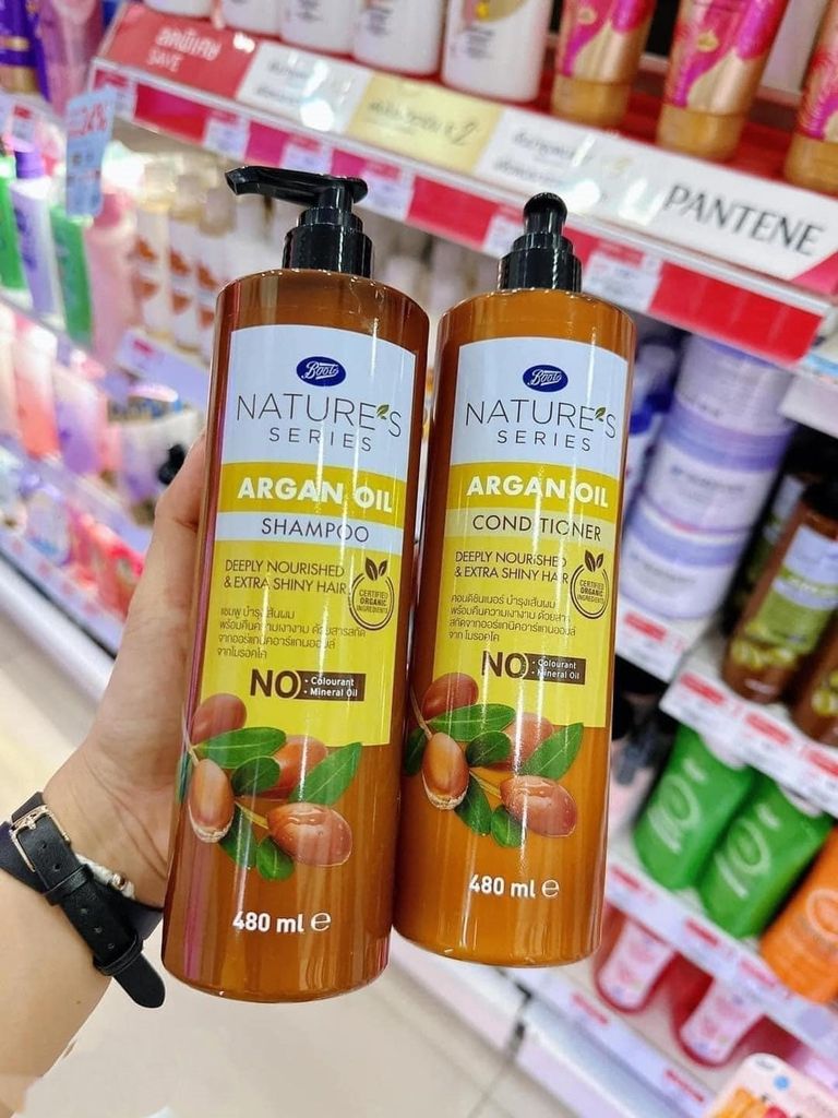 SET DẦU GỘI - XẢ GỪNG/ARGAN OIL GINGER BOOTS MATURE'S SERIES MOISTURISED HAIR & SOOTHED SCALP CHAI 480ML