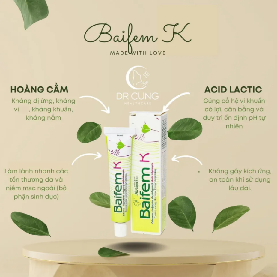 Kem Bôi Đa Năng Baifem K - Gel Dưỡng Ẩm Hoàng Cầm, Bảo vệ, Dịu Nhe, Da Cơ Địa, Chàm Sữa, Mẩn Ngứa (Tuýp 40g)