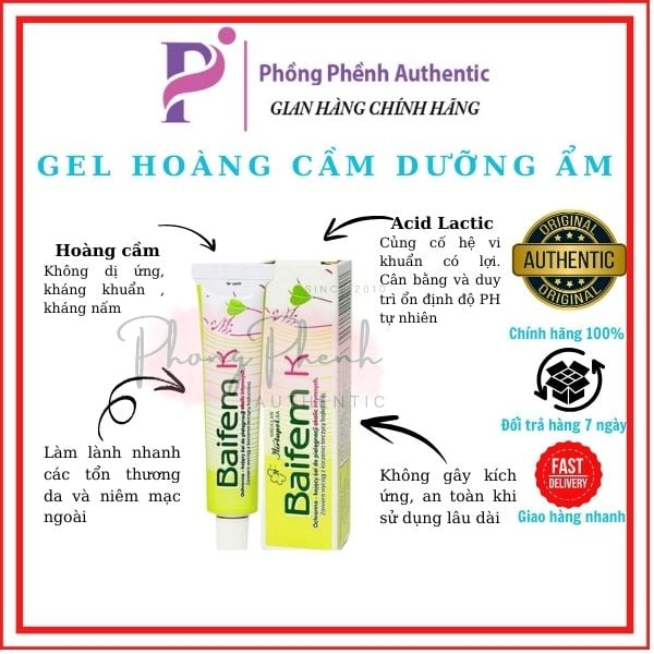 Kem Bôi Đa Năng Baifem K - Gel Dưỡng Ẩm Hoàng Cầm, Bảo vệ, Dịu Nhe, Da Cơ Địa, Chàm Sữa, Mẩn Ngứa (Tuýp 40g)
