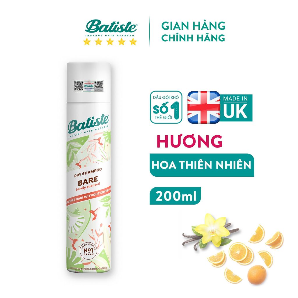 DẦU GỘI KHÔ BATISTE DRY SHAMPOO 200ML