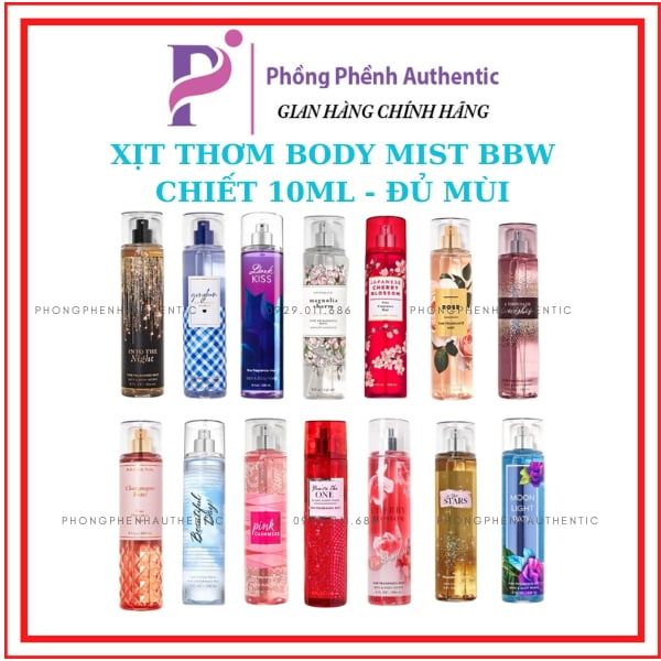 (Đủ mùi) BEST SELLER 10ml xịt thơm toàn thân body mist Bath & Body Works - PHỒNG PHỀNH
