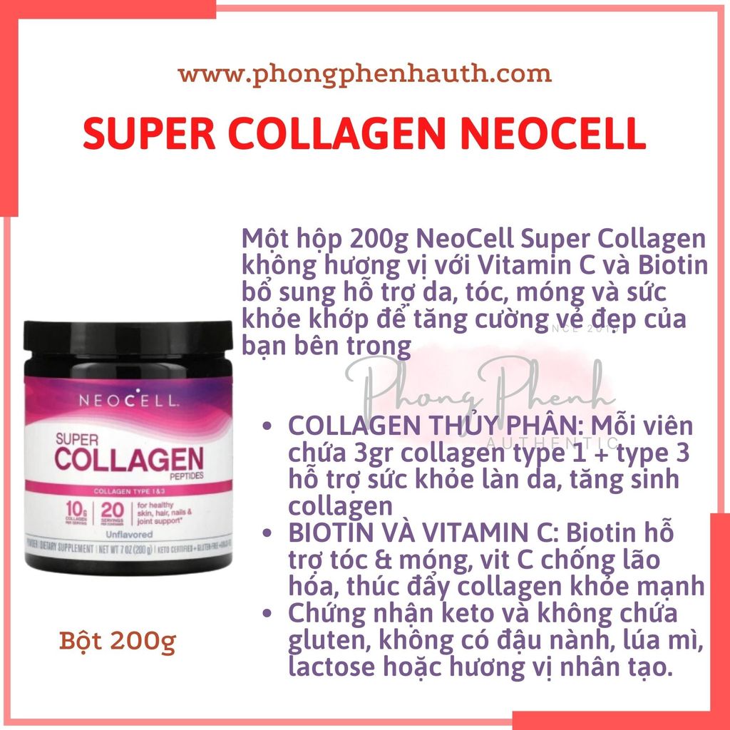 Super Collagen Neocell +C 6000 Mg type 1 - 3 Neocell dạng bột & viên uống ( đủ bill Mỹ ) - PHỒNG PHỀNH