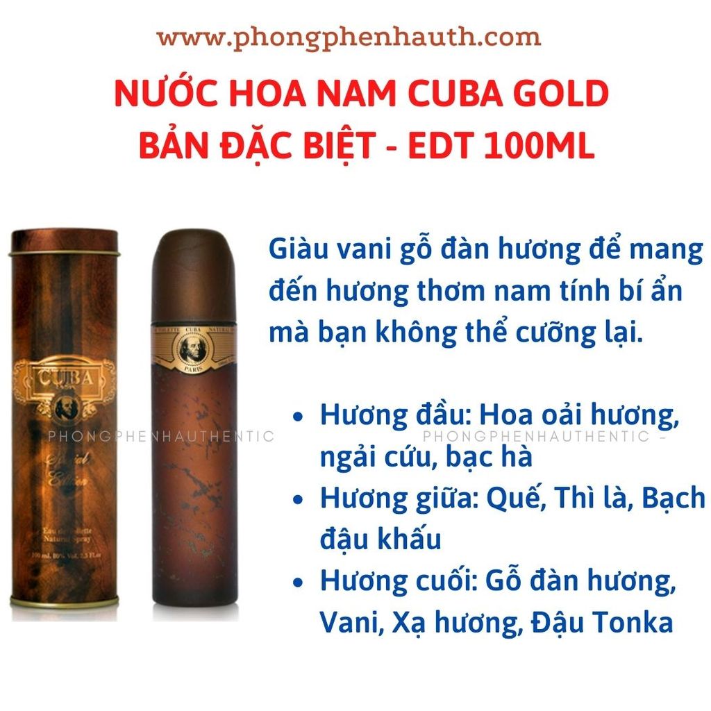 Nước hoa Nam Cuba Gold - Cuba Magnum Eau de Toilette Spray 35ml - 100ml - 130ml - PHỒNG PHỀNH