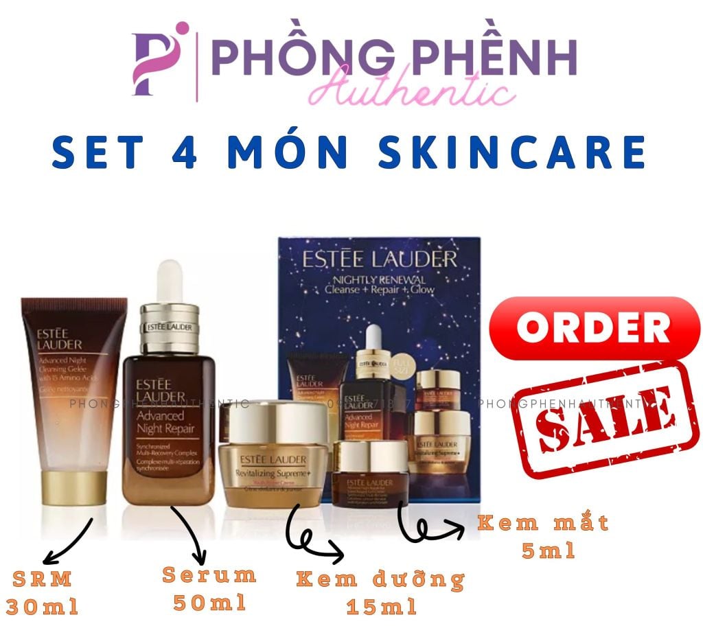 [Bill Mỹ] Set quà tặng Estee Lauder 4 món:SRM 30ml + Serum 50ml + Kem dưỡng 15ml + Kem mắt 5ml - PHỒNG PHỀNH