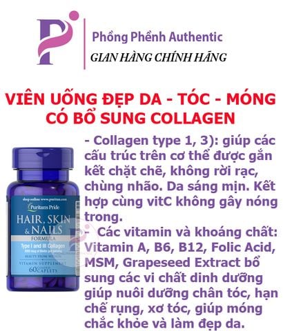 VIÊN UỐNG ĐẸP DA TÓC MÓNG  PURITAN'S PRIDE HAIR, SKIN NAILS