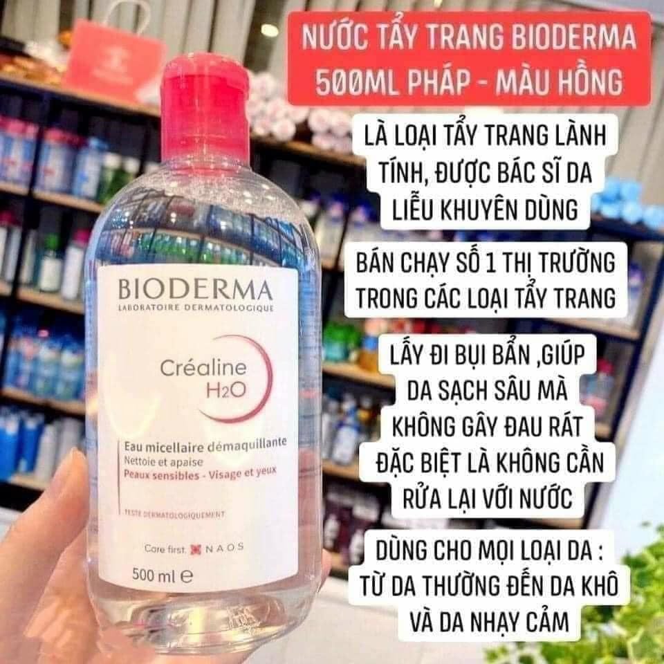 TẨY TRANG BIODERMA HỒNG, XANH CHAI 500ML