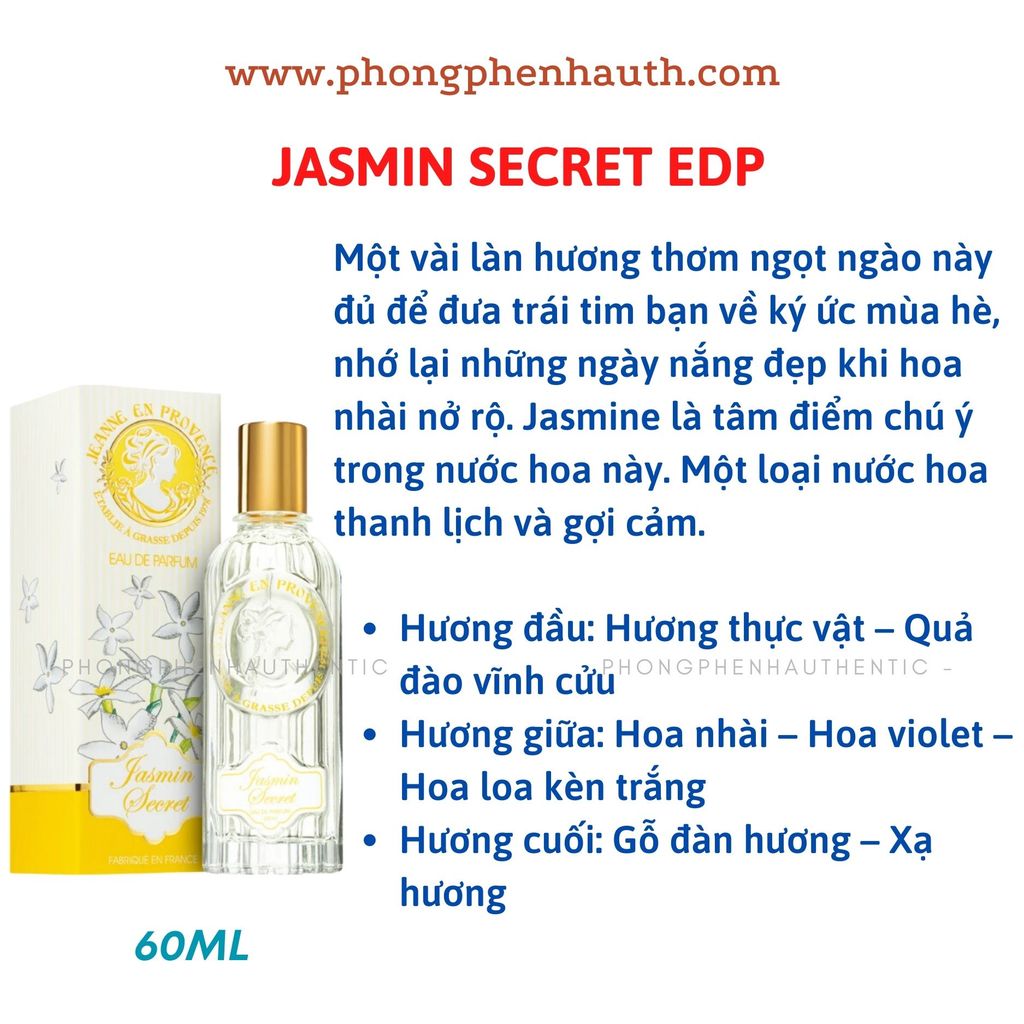 Nước hoa Nữ nội địa Pháp Janne en Provence EDP 60ml : Jasmine Secret, La Roseraie, Verveine Cédrat.. - PHỒNG PHỀNH