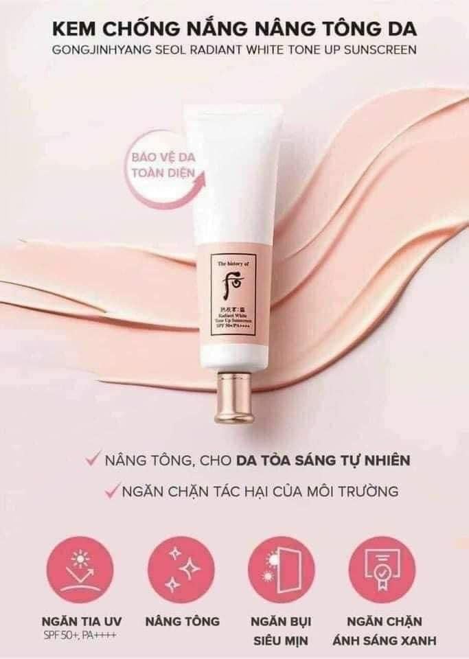 1 gói Kem chống nắng Whoo nâng tông Gongjinhyang Seol Radiant White Tone Up Sunscreen SPF50+,PA++++ - PHỒNG PHỀNH