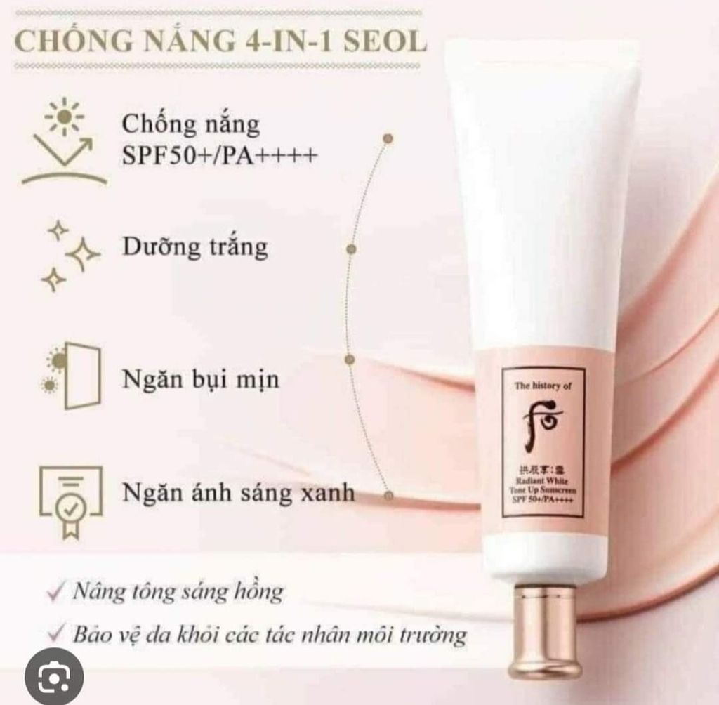 1 gói Kem chống nắng Whoo nâng tông Gongjinhyang Seol Radiant White Tone Up Sunscreen SPF50+,PA++++ - PHỒNG PHỀNH