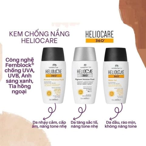 Kem chống nắng Heliocare 360 phổ rộng Water Gel / Mineral Tolerance / Pigment Solution