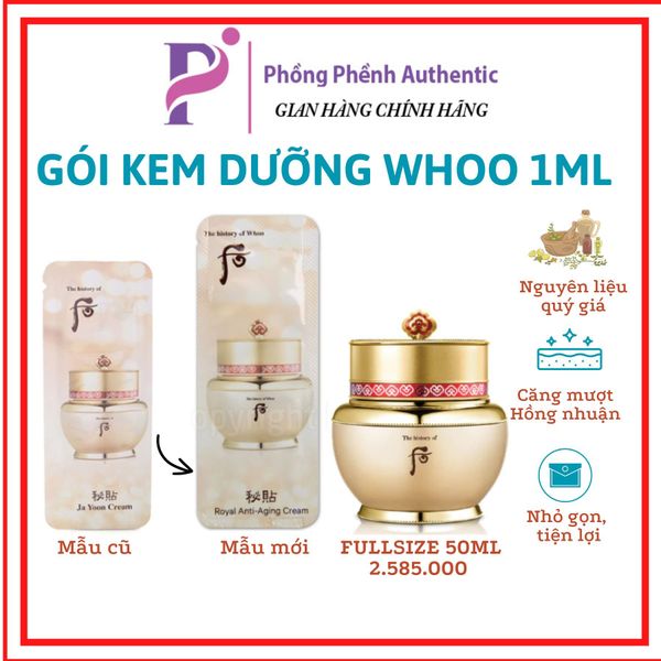 1 Gói Kem chống lão hóa hồng nhuận Whoo Bicheop Ja yoon cream 1ml MẪU MỚI - PHỒNG PHỀNH