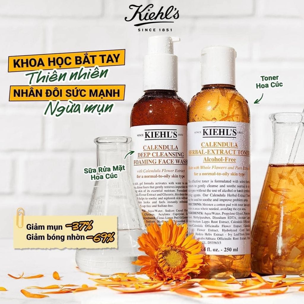 SET SỮA RỬA MẶT + TONER HOA CÚC KIEHL'S CALENDULA CLEANSING- TONER
