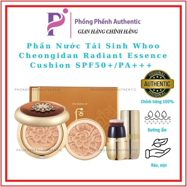 Phấn Nước Tái Sinh Whoo Cheongidan Radiant Essence Cushion SPF50+/PA+++ HOA HIÊN TÁI SINH
