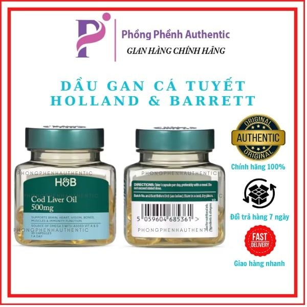 Viên uống dầu gan cá tuyết Holland & Barrett Cod Liver Oil 500mg 30 viên