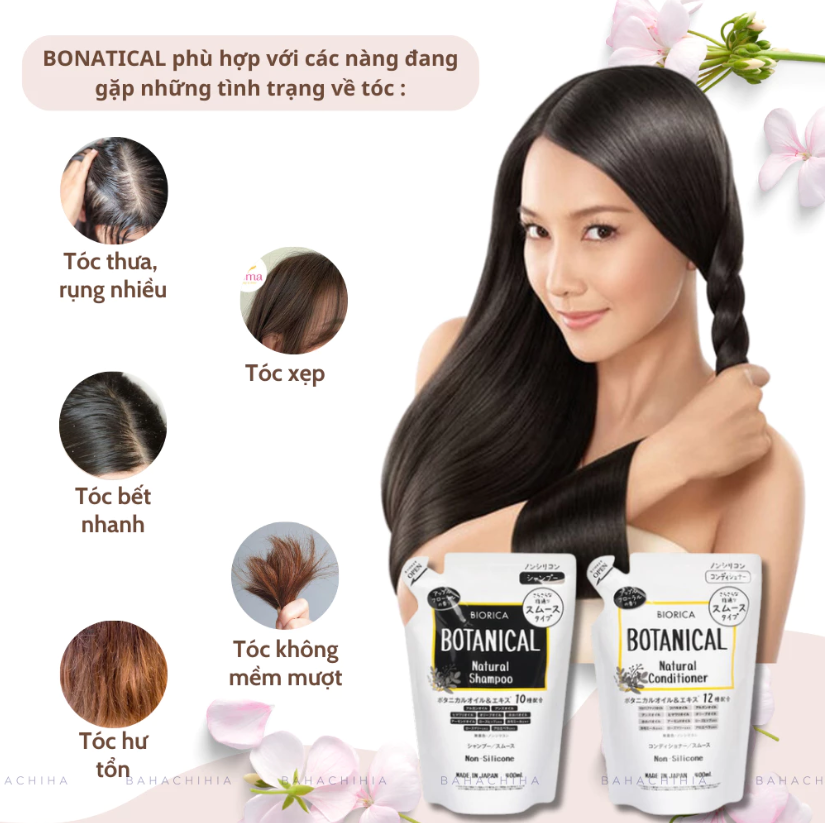 1 Túi Dầu gội/Dầu Xả Hatomugi Botanical Táo Đen Nhật Bản giảm rụng kích mọc tóc phục hồi hư tổn 400ml - PHỒNG PHỀNH